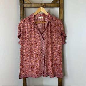Max Studio Women's Red Patterned Short Sleeve Top Size L